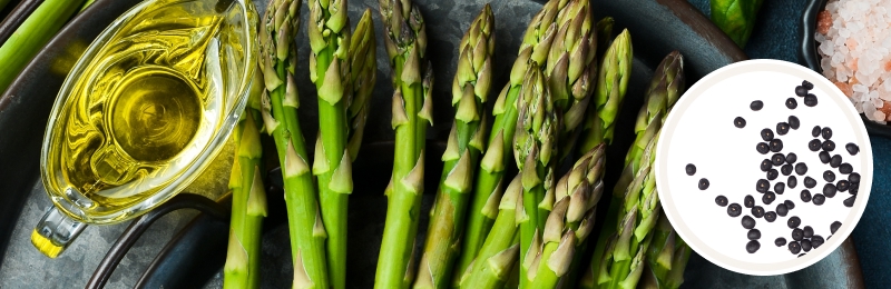 asparagus with olive oil and seeds