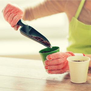 hand trowel and small pot