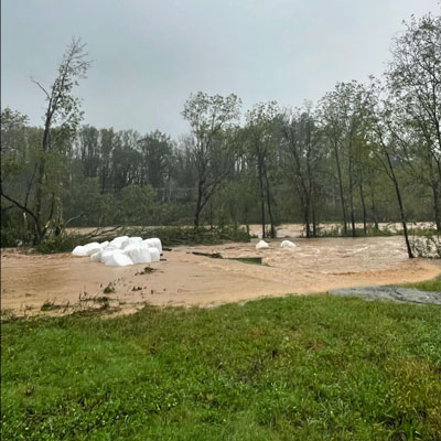 flooded field at Flying Cloud Farm after Helene