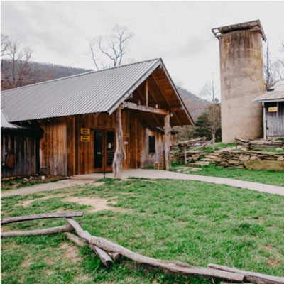 farm building at Hickory Nut Gap Farm before Helene