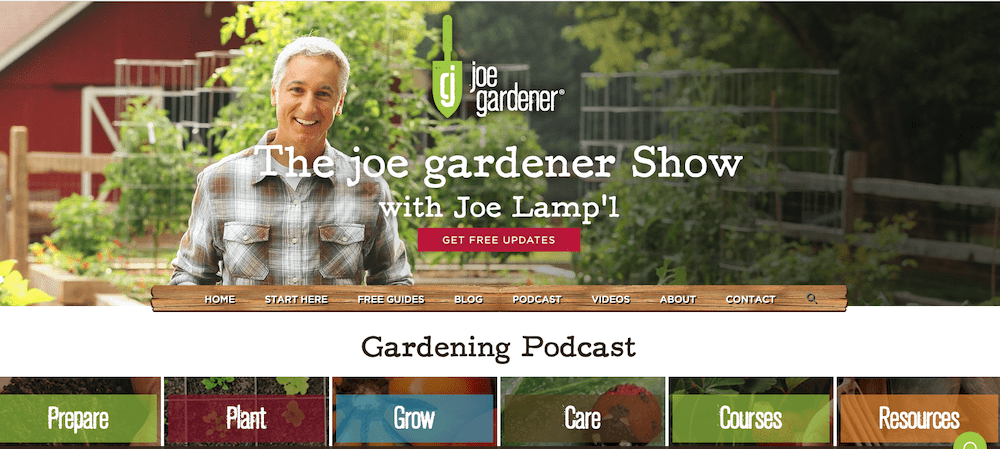 screenshot of joe gardener website