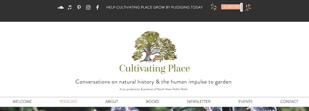 screenshot of cultivating place website