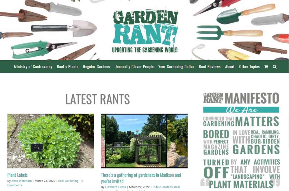 screenshot of garden rant gardening blog website