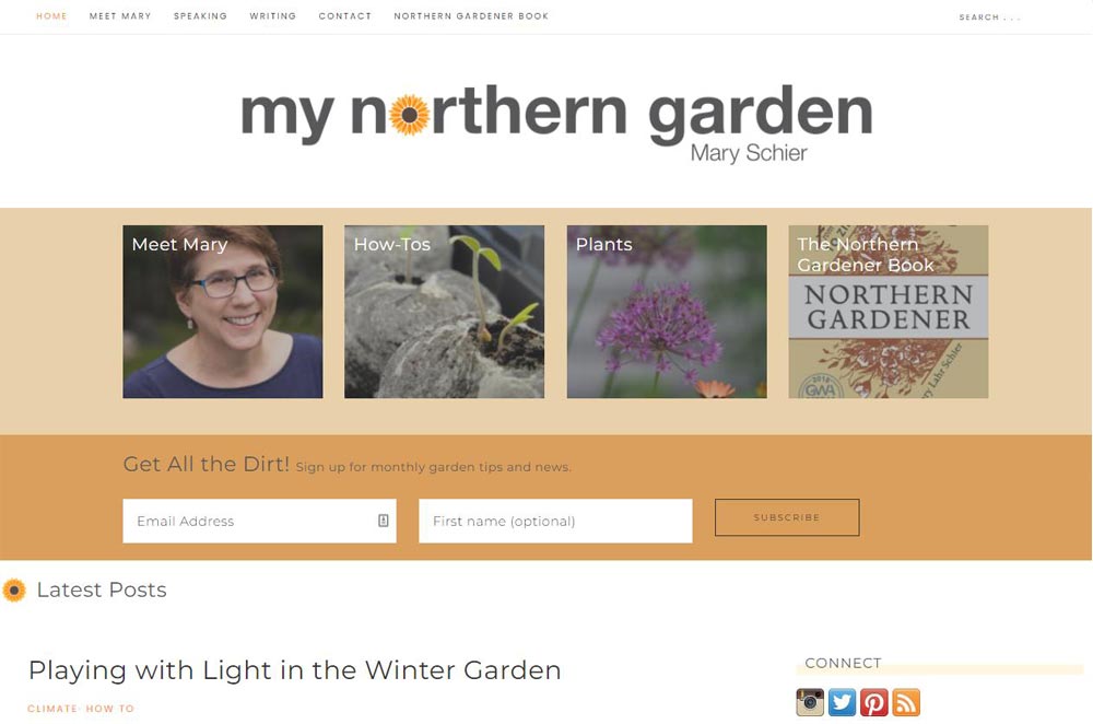 screenshot of my northern garden blog website