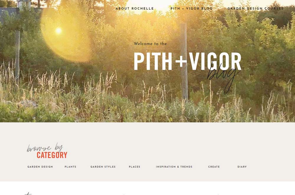 screenshot of pith and vigor blog website