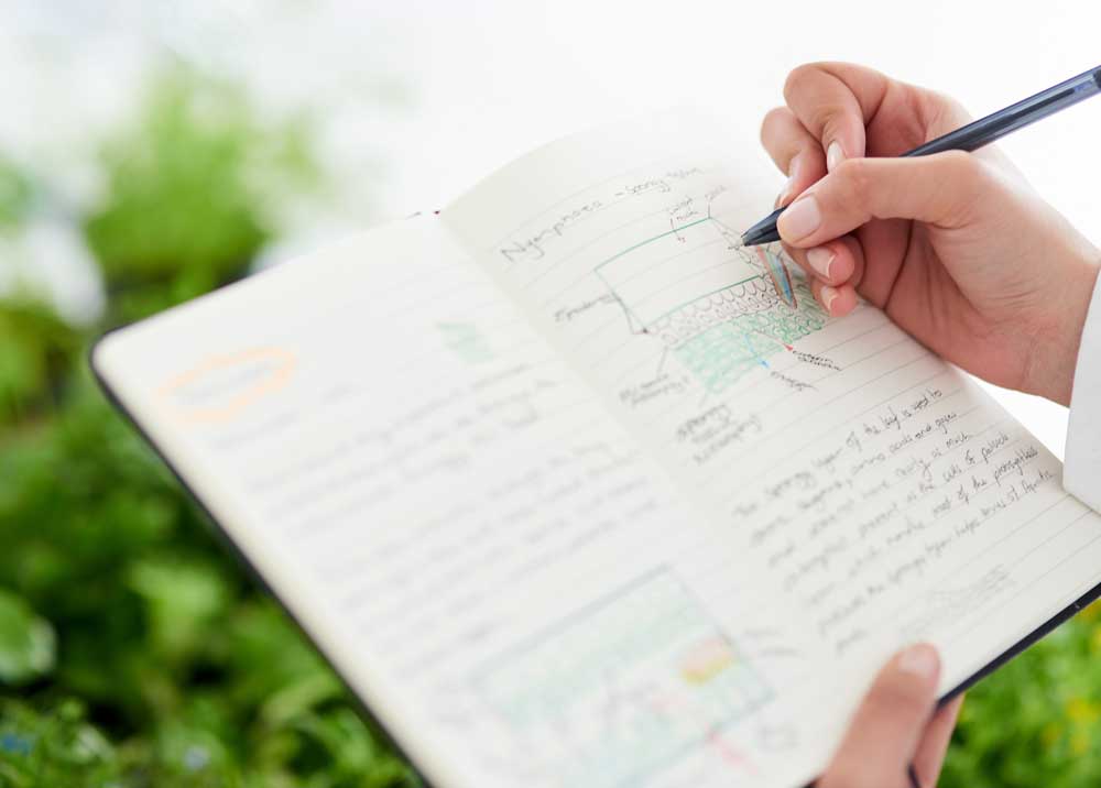 notebook with garden plans
