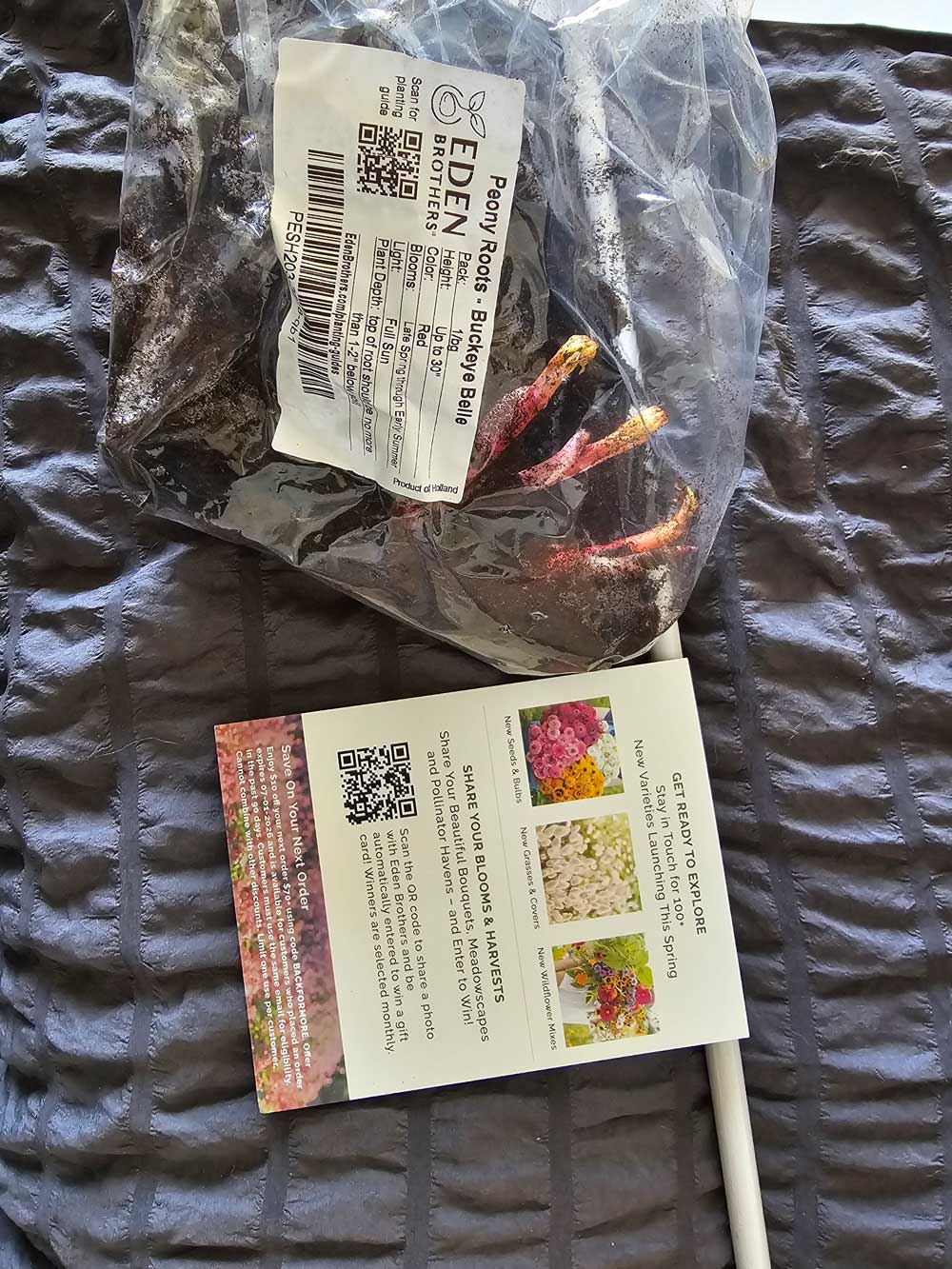 peony roots in a bag